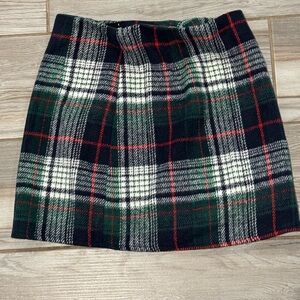 Plaid Wool Skirt - Green, Red, and White